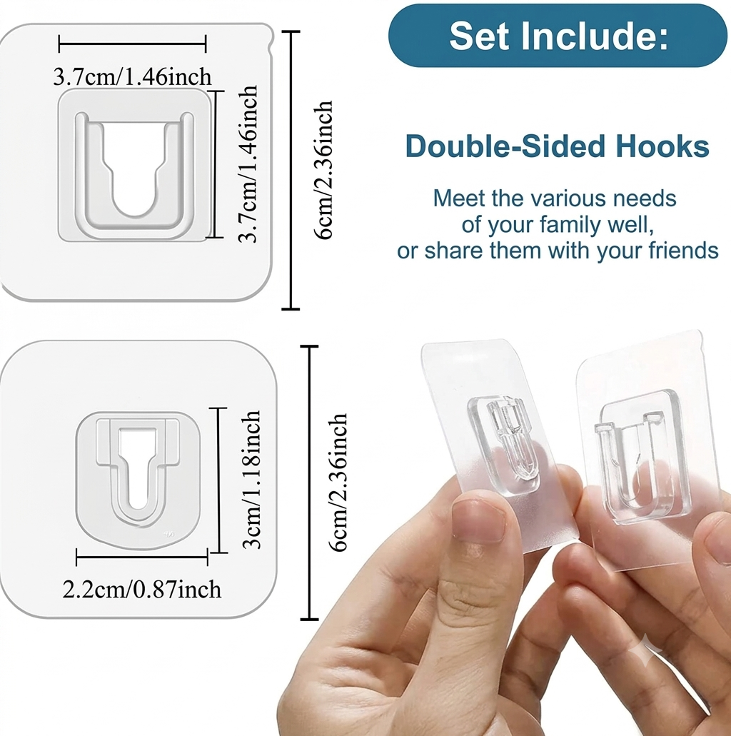 Transparent Adhesive Wall Hooks (40-Pack)