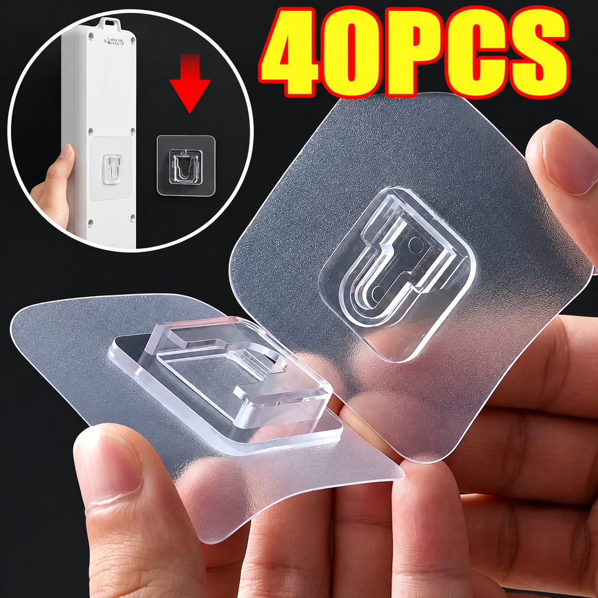 Transparent Adhesive Wall Hooks (40-Pack)