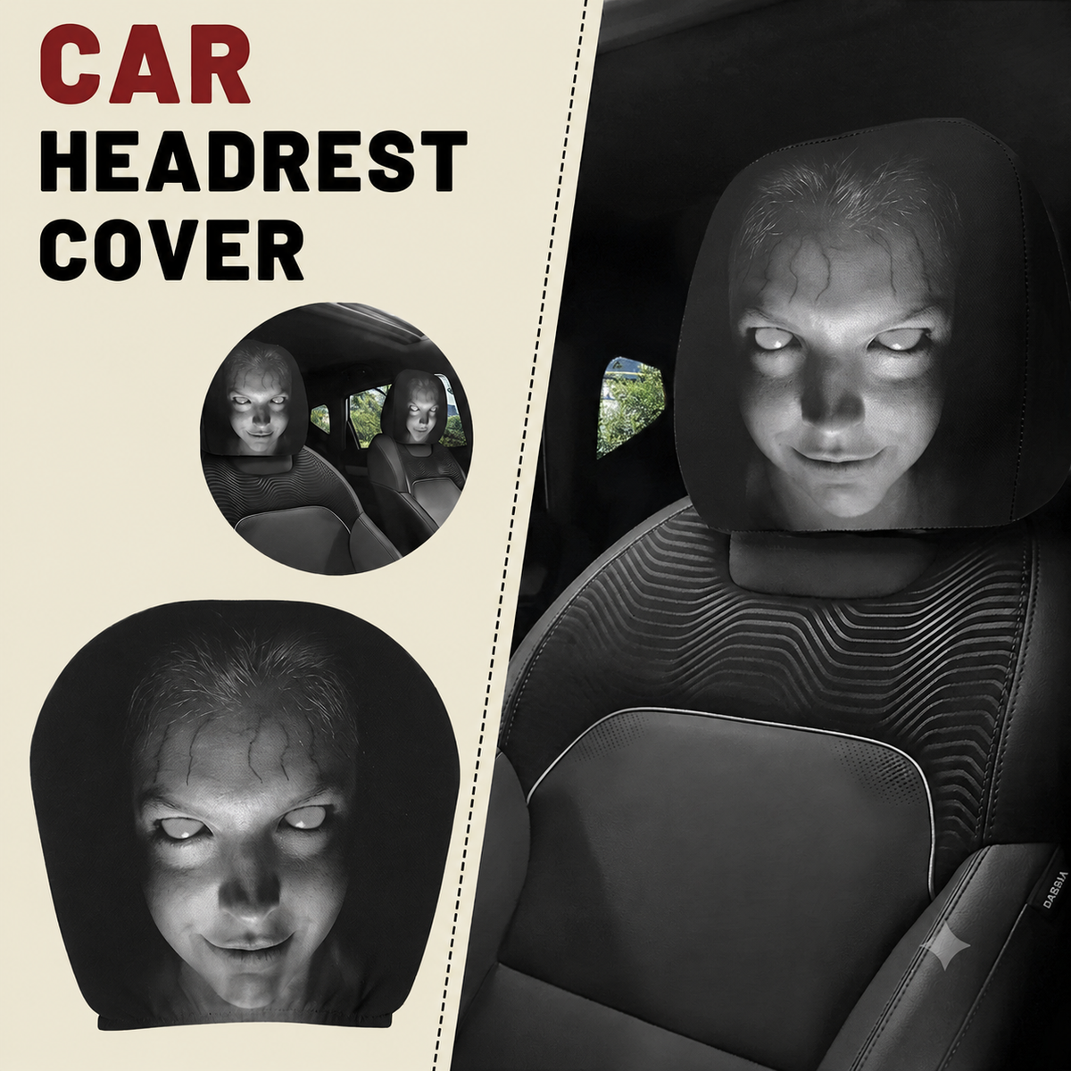 Horror Face Car Headrest Covers