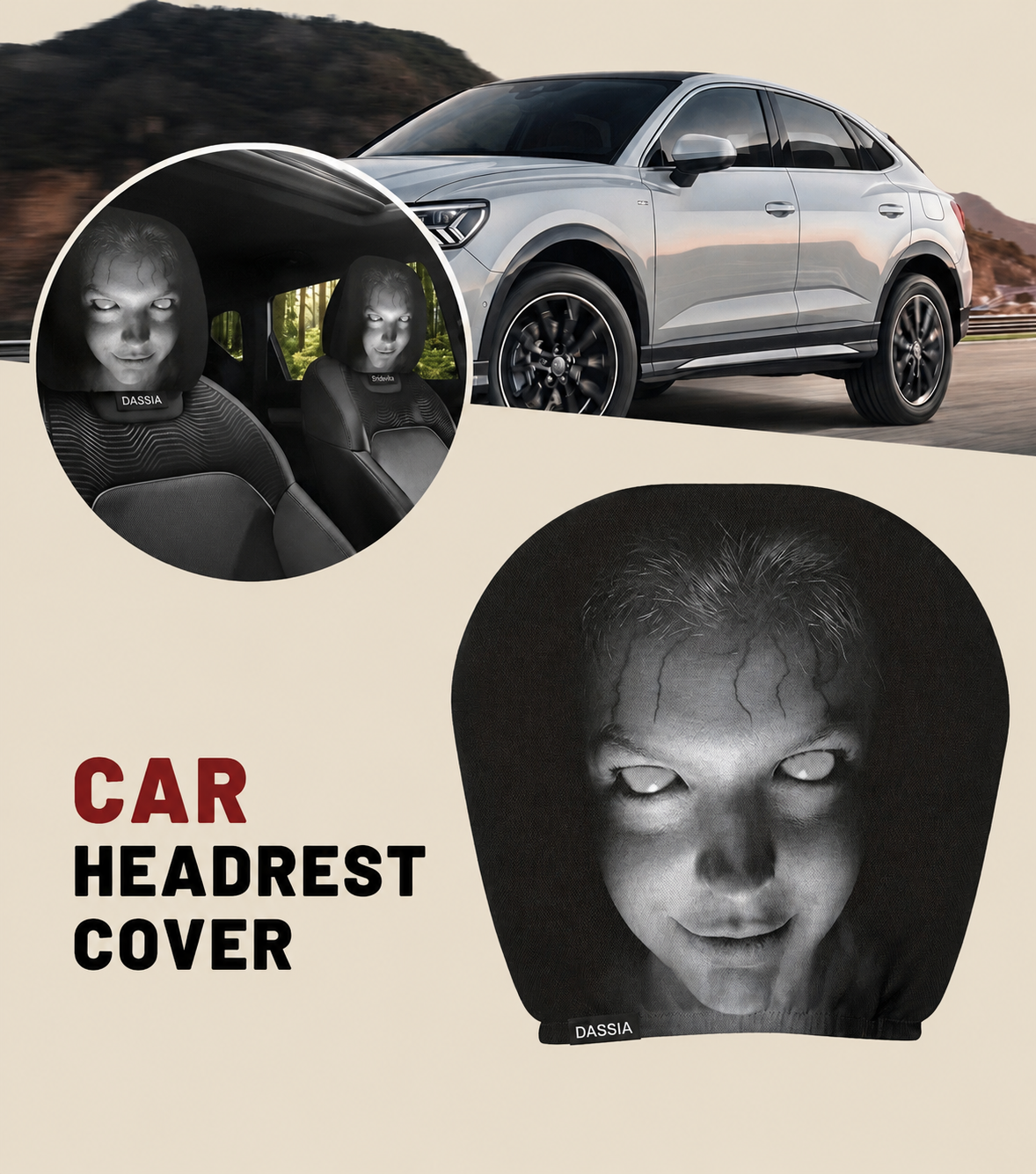 Horror Face Car Headrest Covers