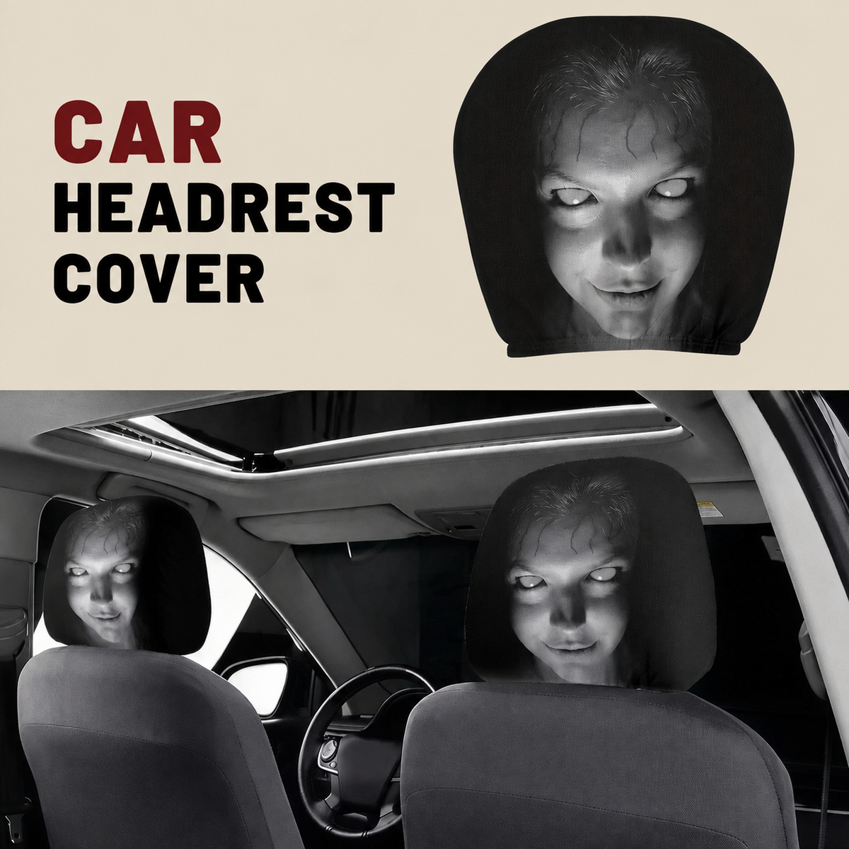Horror Face Car Headrest Covers