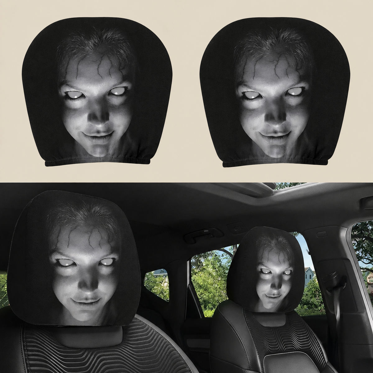 Horror Face Car Headrest Covers